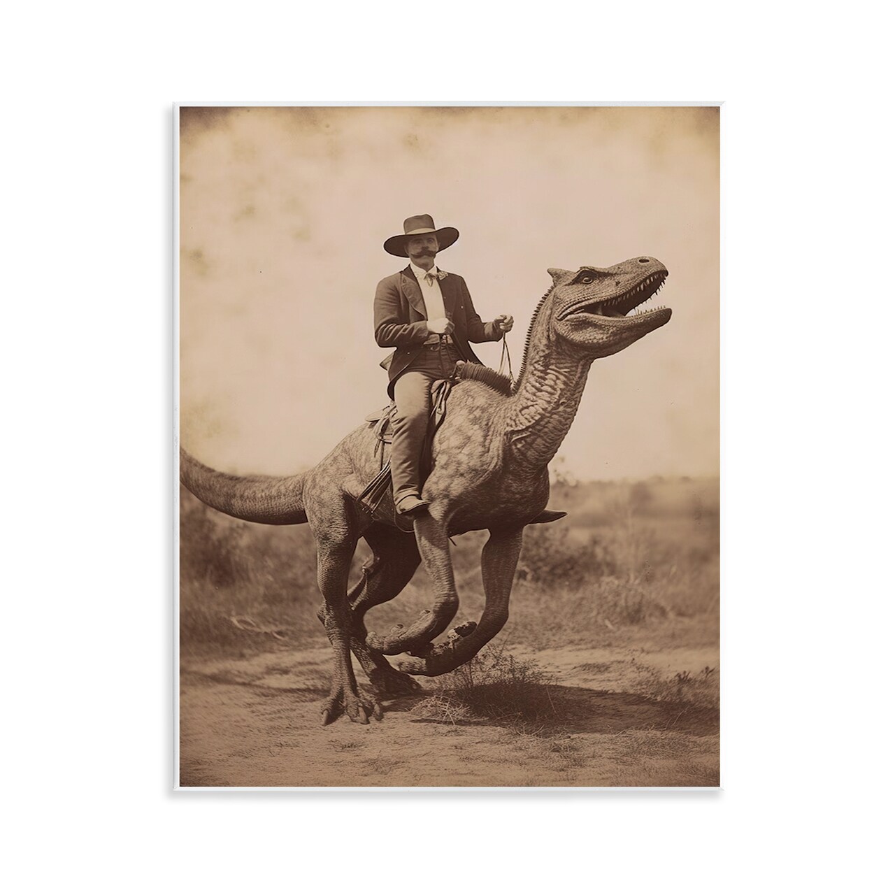 Stupell Industries Wild West Man Riding Dinosaur Wall Plaque By Lettered and Lined